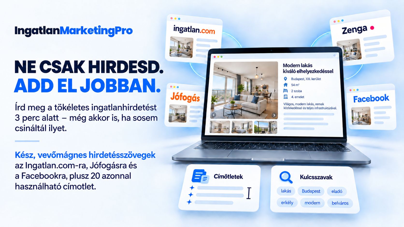 IngatlanMarketingPro – Ne csak hirdesd, add el jobban! Laptop és felületekre szabott hirdetéskártyák